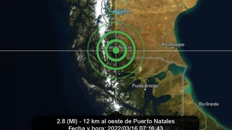Leve sismo se produjo esta mañana a 12 kilómetros al oeste de Puerto Natales