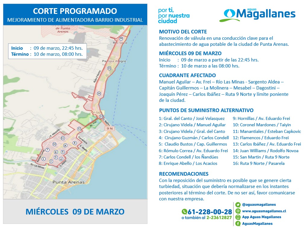 Aguas Magallanes se prepara para realizar trabajos de mejoramiento de importante matriz alimentadora de agua potable