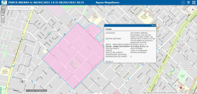 Corte no programado de suministro de agua potable se registra en sector norponiente de Punta Arenas