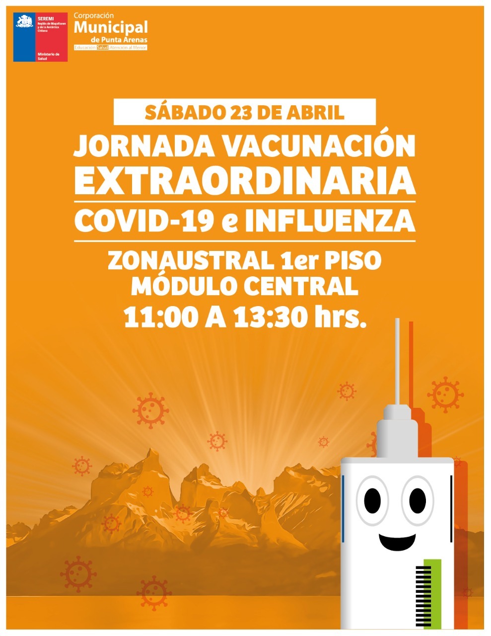 Jornada extraordinaria de vacunación este sábado 23 de abril en Zona Franca de Punta Arenas