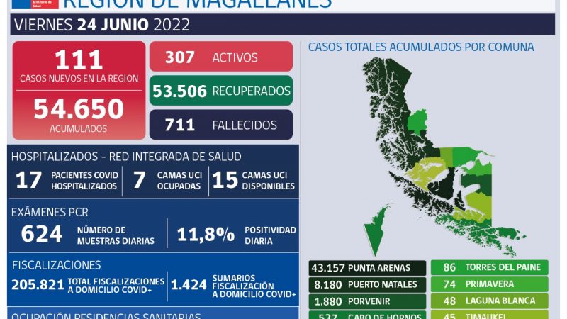 111 personas son casos nuevos de covid19 en Magallanes | Viernes 24 de junio