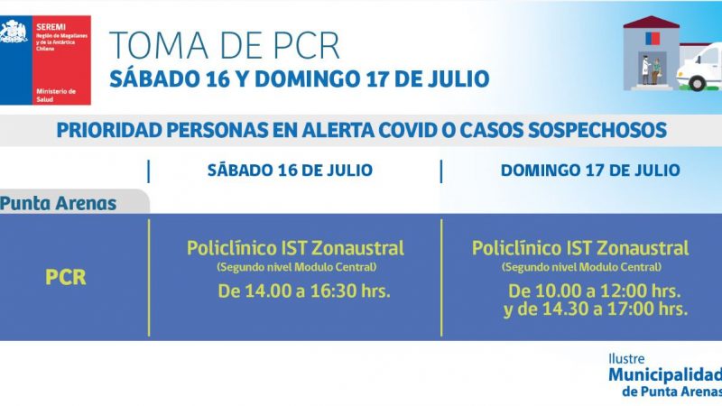 Toma de PCR en Zona Franca de Punta Arenas este fin de semana