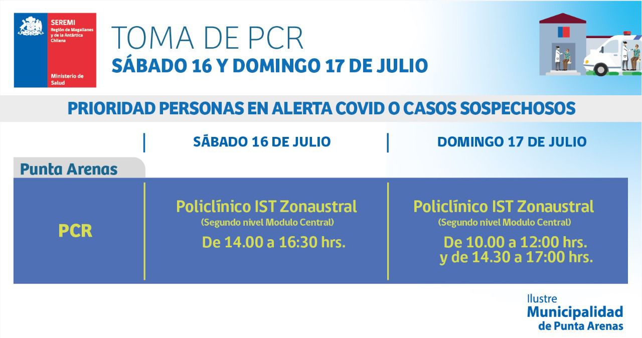 Toma de PCR en Zona Franca de Punta Arenas este fin de semana