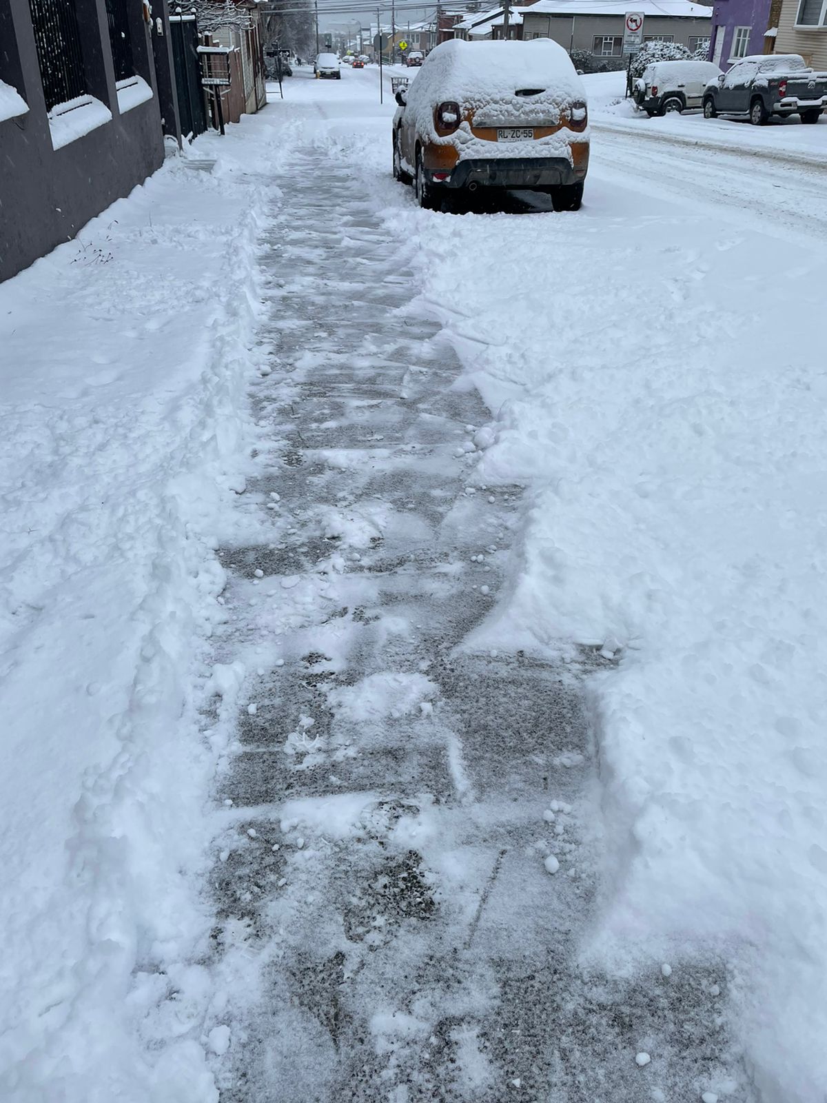 ONEMI recomienda limpieza de veredas ante fuerte caída de nieve en la región