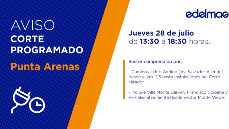 Corte programado de suministro eléctrico hoy jueves 28 de julio en Punta Arenas | Informa EDELMAG