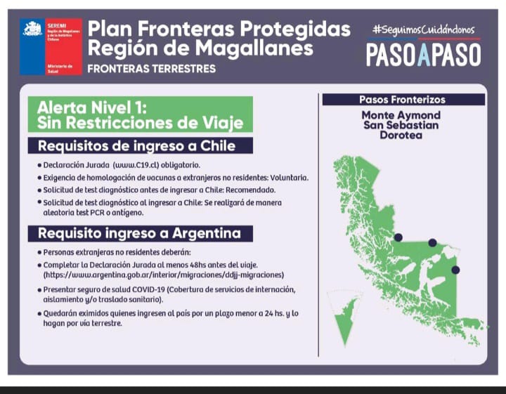 Rige Nivel 1 en los Pasos fronterizos de Magallanes según el Plan Fronteras Seguras