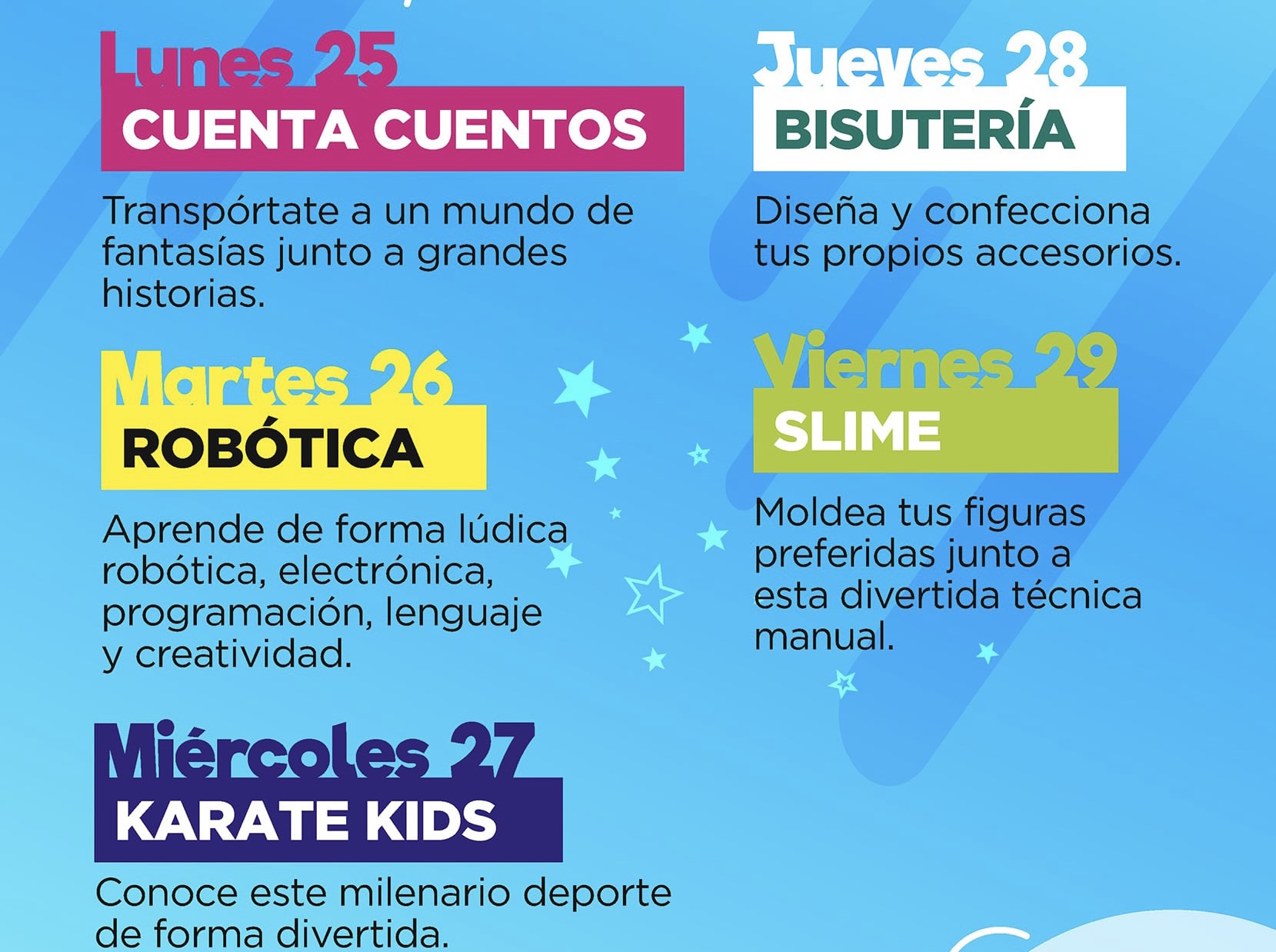 Zona Franca despedirá las vacaciones con Cuentacuentos, talleres de robótica y Karate Kids para los niños y niñas