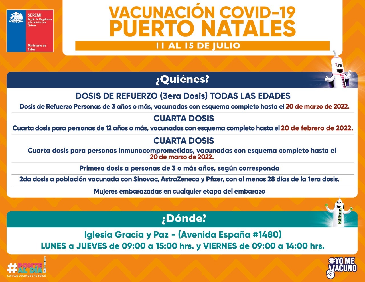 Vacunación de refuerzo contra el covid19 se realiza esta semana en Puerto Natales y Porvenir