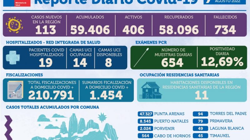 113 casos nuevos de covid19 en Magallanes | Jueves 11 de agosto