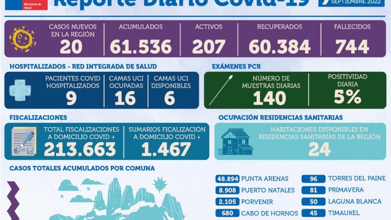 20 nuevos casos de covid19 en la región de Magallanes | Martes 6 de septiembre