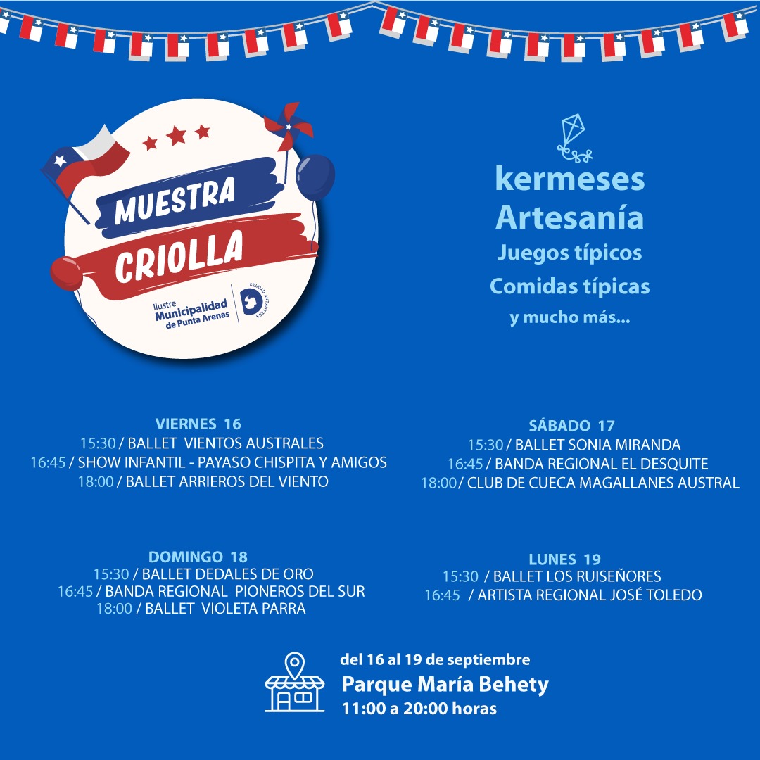 El jueves 16 de septiembre comienza la Fiesta Criolla en el Parque María Behety de Punta Arenas
