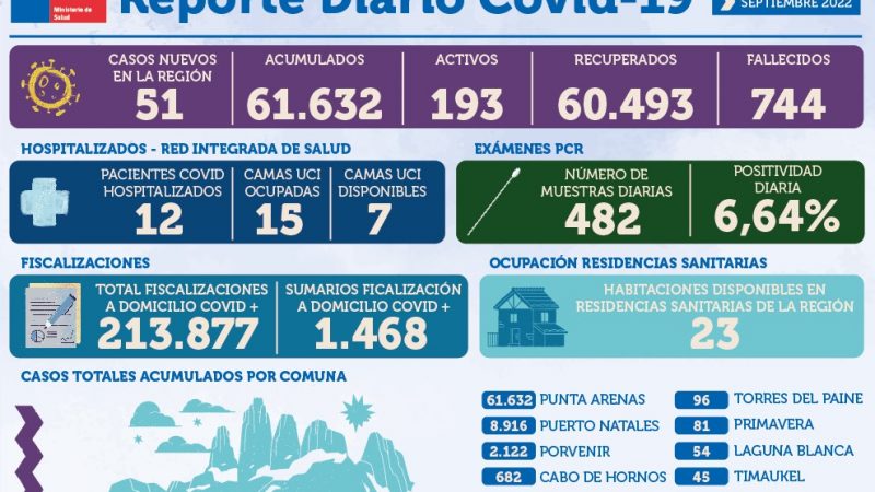 51 casos nuevos de covid19 en Magallanes | Jueves 8 de septiembre