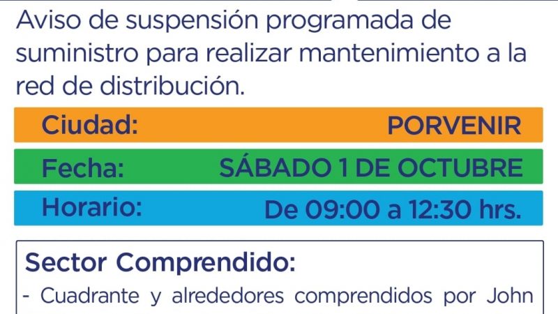 EDELMAG informa corte programado de suministro eléctrico en Porvenir