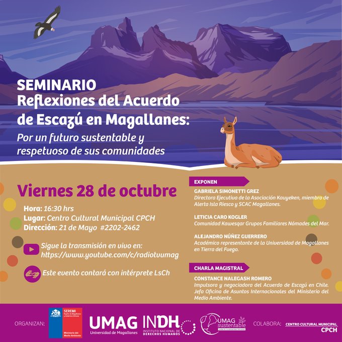 Seminario sobre el Acuerdo de Escazú y sus efectos en Magallanes se realizará el 28 de octubre