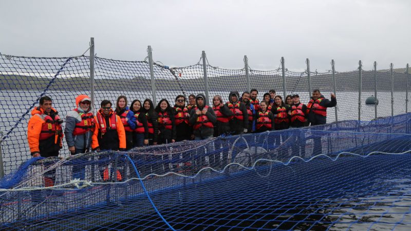 Alumnos del Liceo María Behety  de Punta Arenas visitaron el Centro Bahía León de Salmones Blumar, para aprender sobre acuicultura