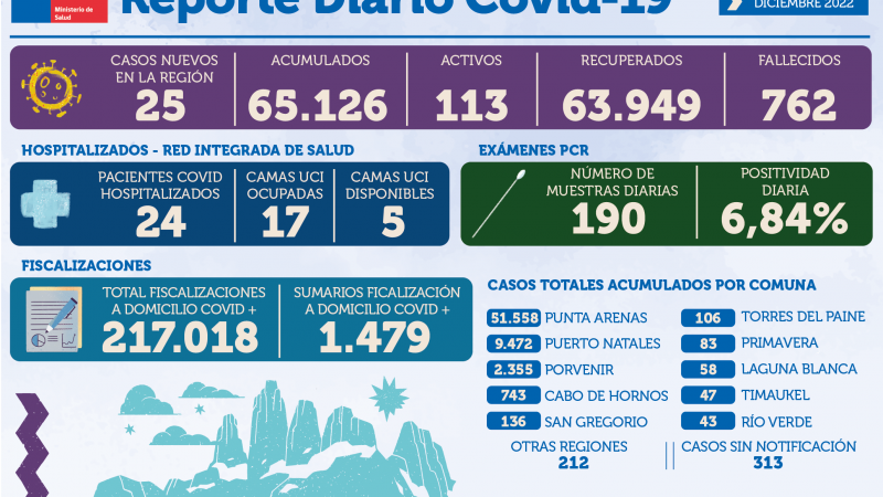25 casos nuevos de covid19 se registran hoy en Magallanes