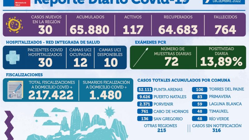 30 casos nuevos de covid19 hoy en Magallanes
