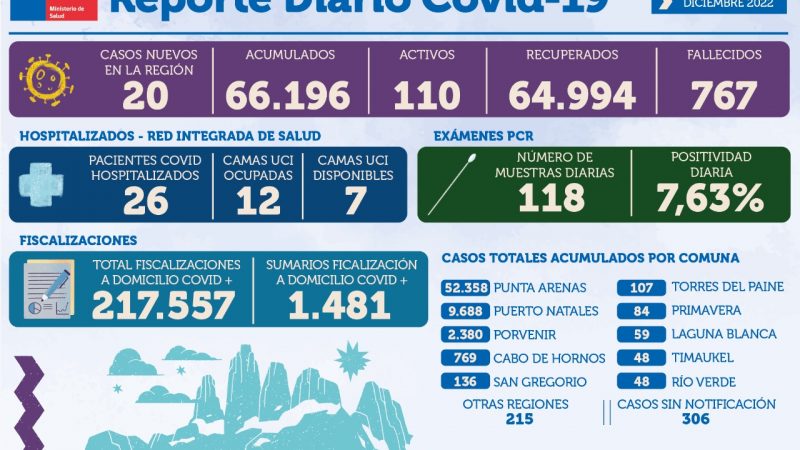 20 casos nuevos de covid19 se registran hoy en Magallanes