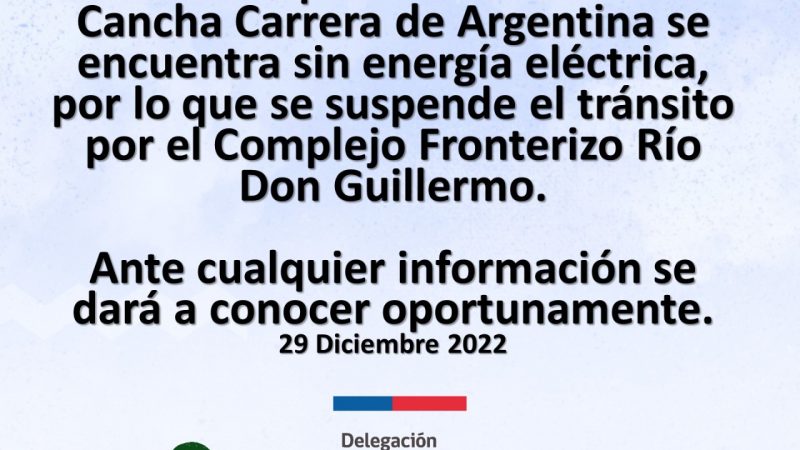 Suspendido provisoriamente el tráfico por Paso Fronterizo Don Guillermo en Ultima Esperanza