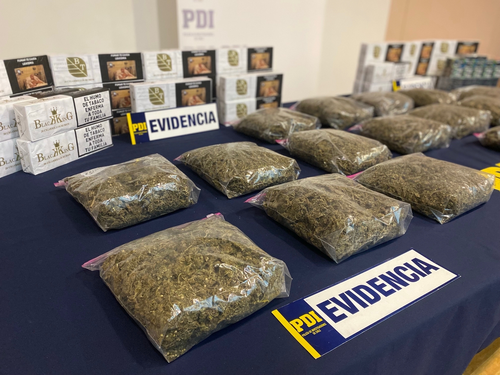PDI detiene en Punta Arenas a un individuo e incauta 10 kilos de cannabis sativa y 1.600 cajetillas de cigarrillos