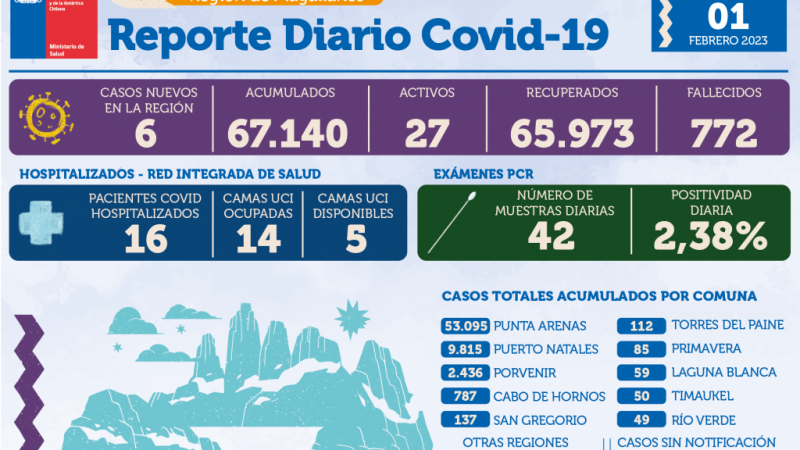 6 casos nuevos de covid19 este miércoles 1 de febrero en Magallanes