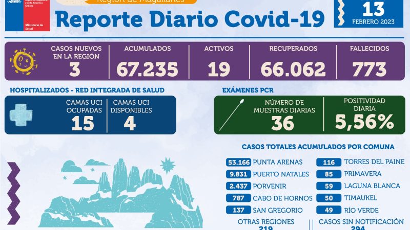 3 casos nuevos de covid19 se registran hoy lunes 13 de febrero en Magallanes