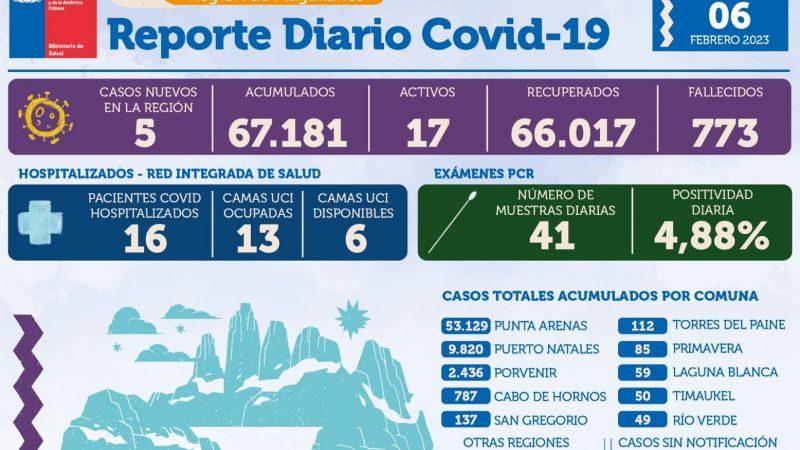 5 casos nuevos de covid19 se registran hoy lunes 6 de febrero en Magallanes | Informa la SEREMI de Salud