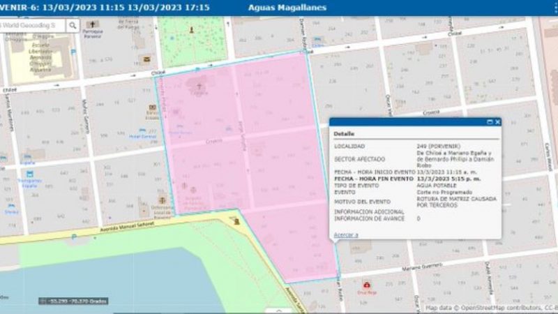 AGUAS MAGALLANES realiza en Porvenir cortes no programados de suministro de agua potable por rotura de matriz