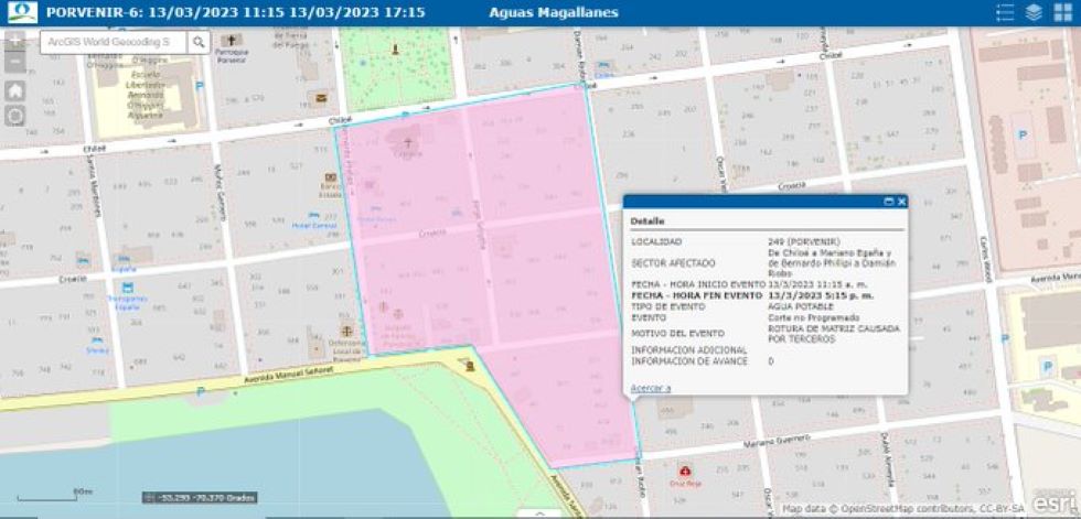 AGUAS MAGALLANES realiza en Porvenir cortes no programados de suministro de agua potable por rotura de matriz