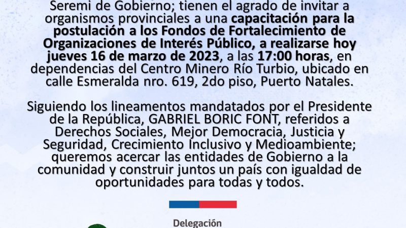 SEREMI de Gobierno y Delegada Provincial de Ultima Esperanza promueven Fondo de Fortalecimiento de Organizaciones de Interés Público en Puerto Natales