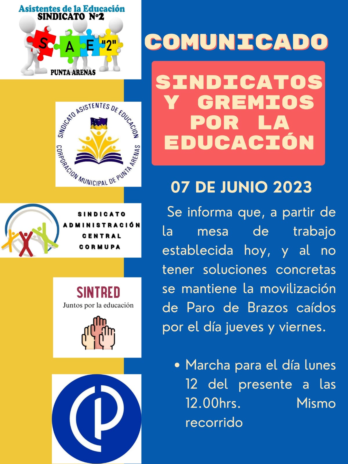Multigremial de la Educación de Punta Arenas mantiene movilización por no pago de sus remuneraciones