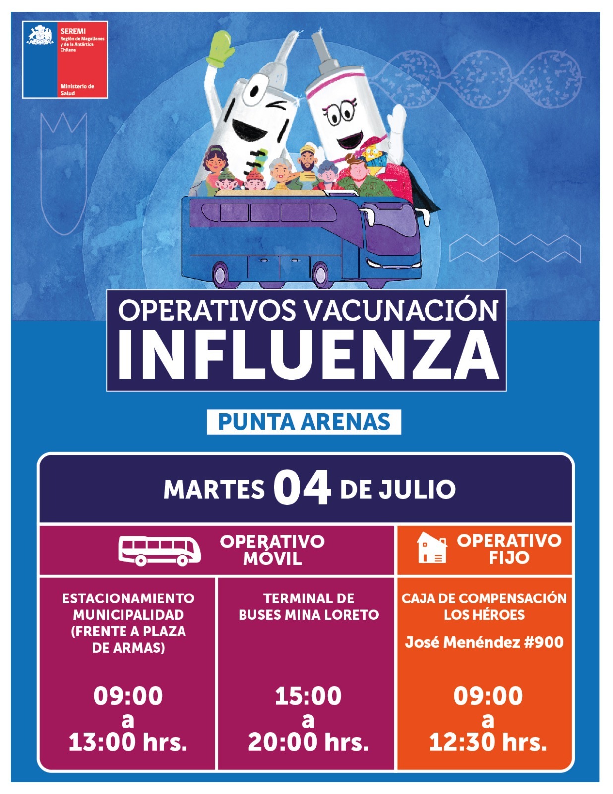Continúa intensa campaña de vacunación contra la influenza en Punta Arenas