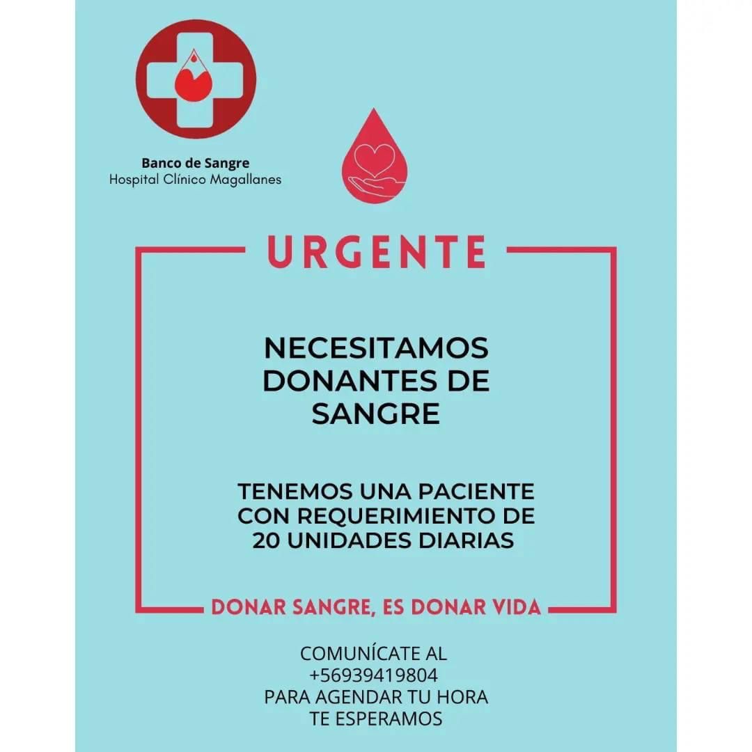 URGENTE: se necesitan donadores de sangre para paciente del Hospital Clínico Magallanes