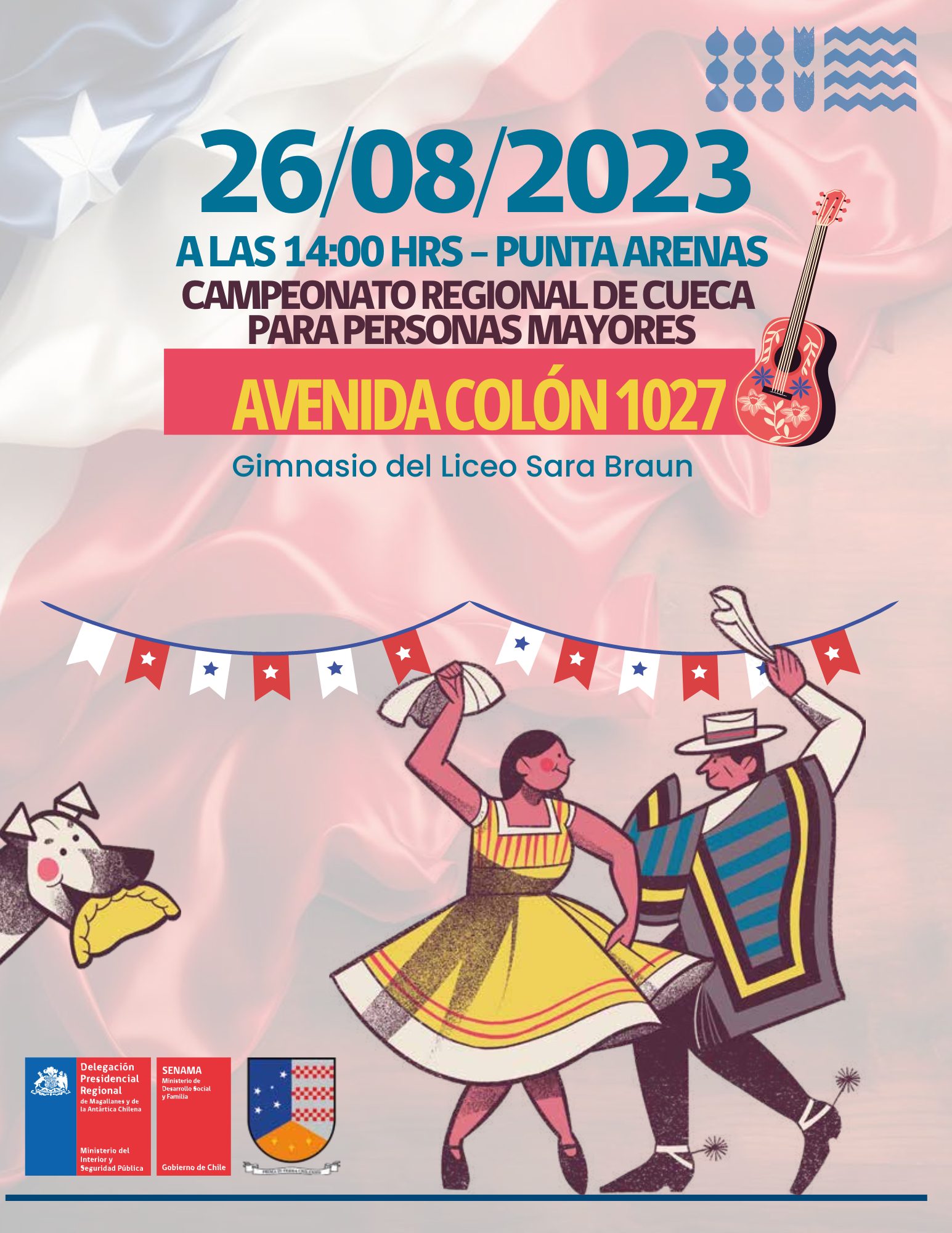Campeonato de Cueca para Personas Mayores se realiza este sábado 26 de agosto en el Liceo Sara Braun de Punta Arenas