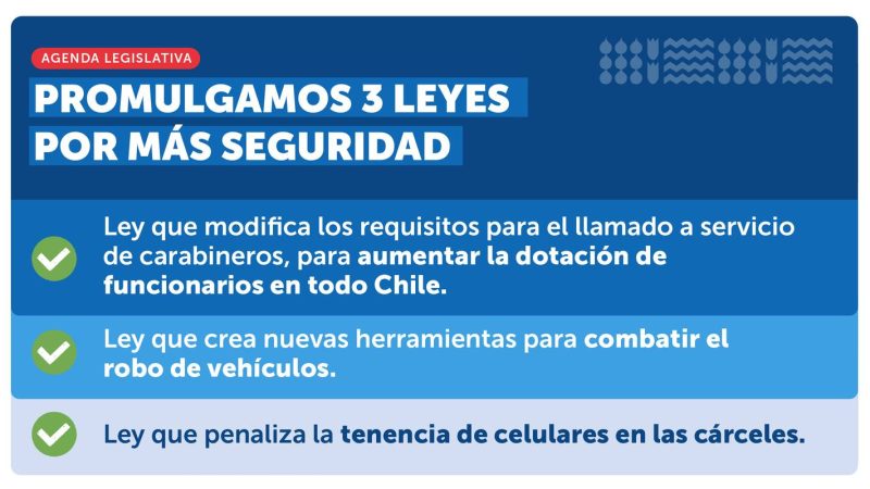 Avances en agenda legislativa de seguridad: Presidente Gabriel Boric promulga 3 nuevas leyes