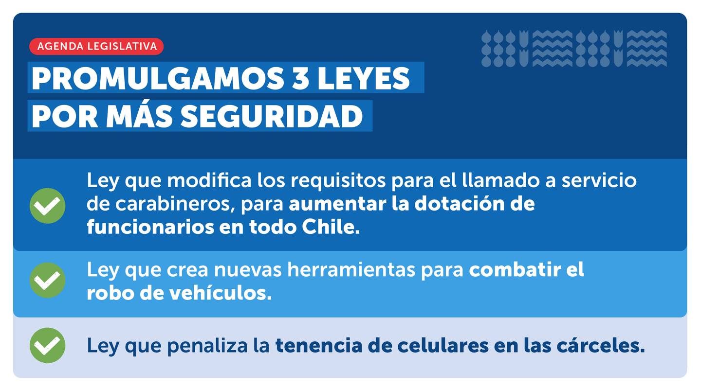 Avances en agenda legislativa de seguridad: Presidente Gabriel Boric promulga 3 nuevas leyes