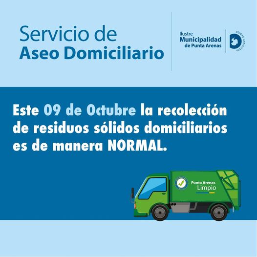 Este lunes 9 de octubre recolección de residuos se realizará normalmente en Punta Arenas
