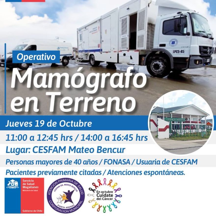 En el Día Mundial contra el Cáncer de Mama, el Mamógrafo Móvil atenderá junto al CESFAM Mateo Bencur de Punta Arenas