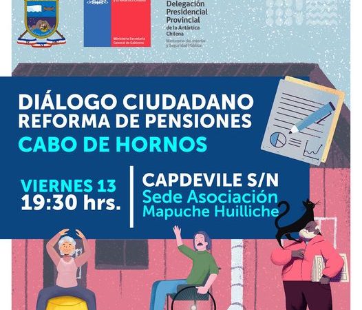 Diálogo Ciudadano sobre la Reforma de Pensiones se realizará hoy viernes en Puerto Williams