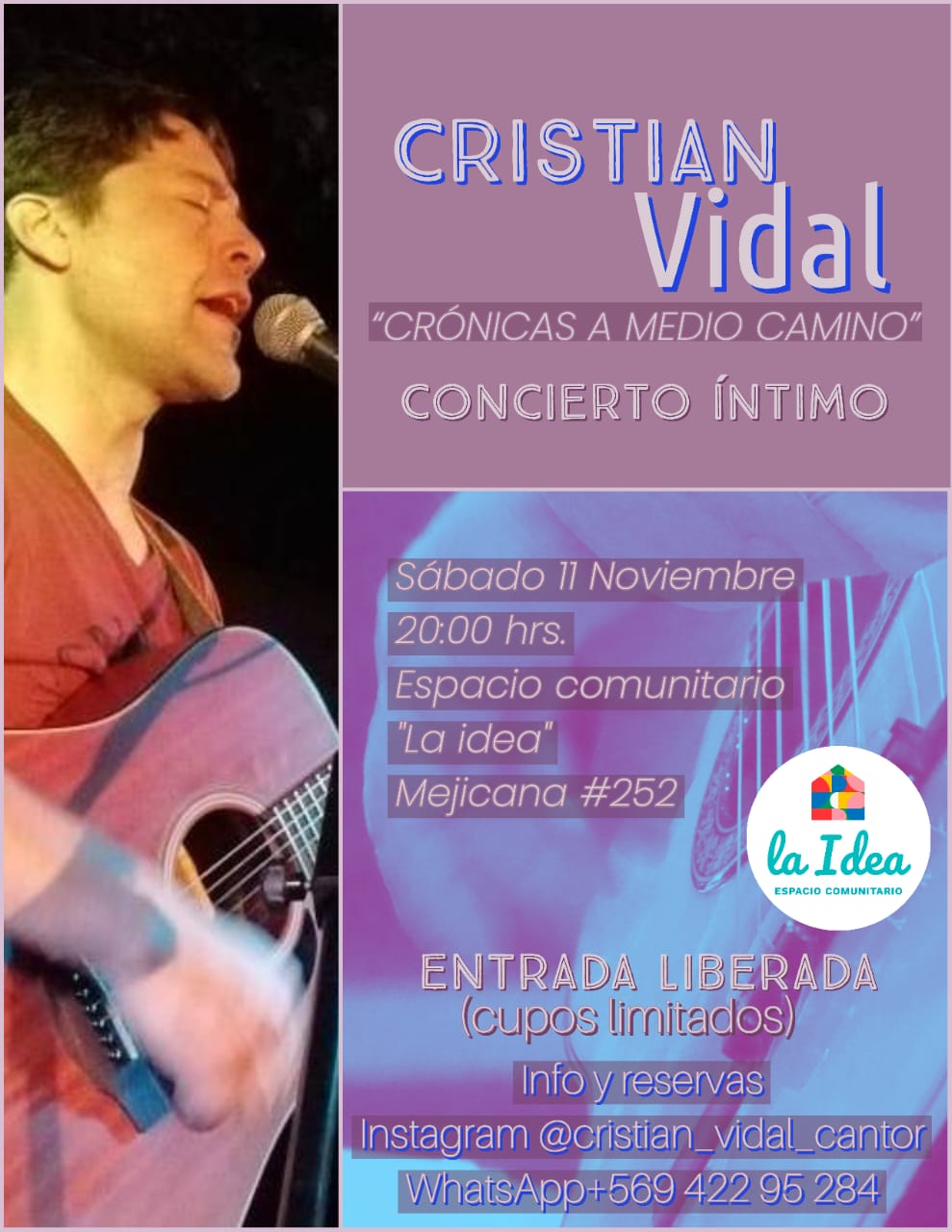 Cristian Vidal, cantautor y trovador popular se presenta en Punta Arenas este sábado 11 de noviembre