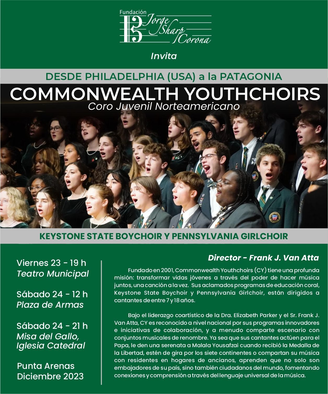 Fundación Jorge Sharp Corona organiza visita a Punta Arenas de un coro de jóvenes estadounidenses de Filadelfia