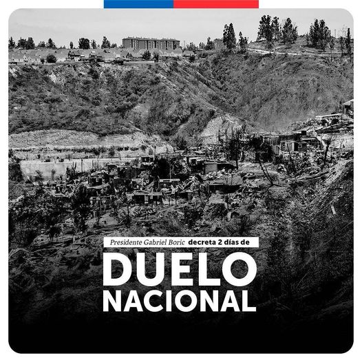 Gobierno decreta dos días de duelo nacional ante tragedia de incendios en la región de Valparaíso