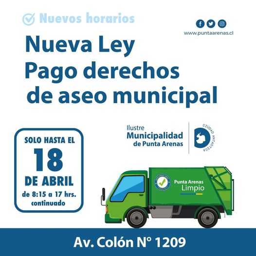 Derechos de Aseo Municipal en Punta Arenas | Plazo de pago hasta el 18 de abril