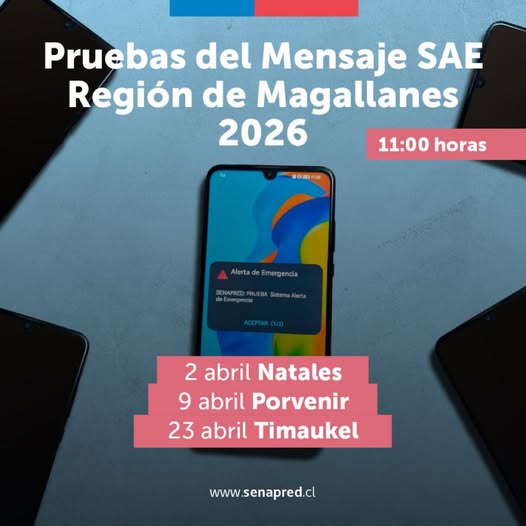 Prueba de Alerta SAE se efectuará en Magallanes el próximo jueves 9 de abril