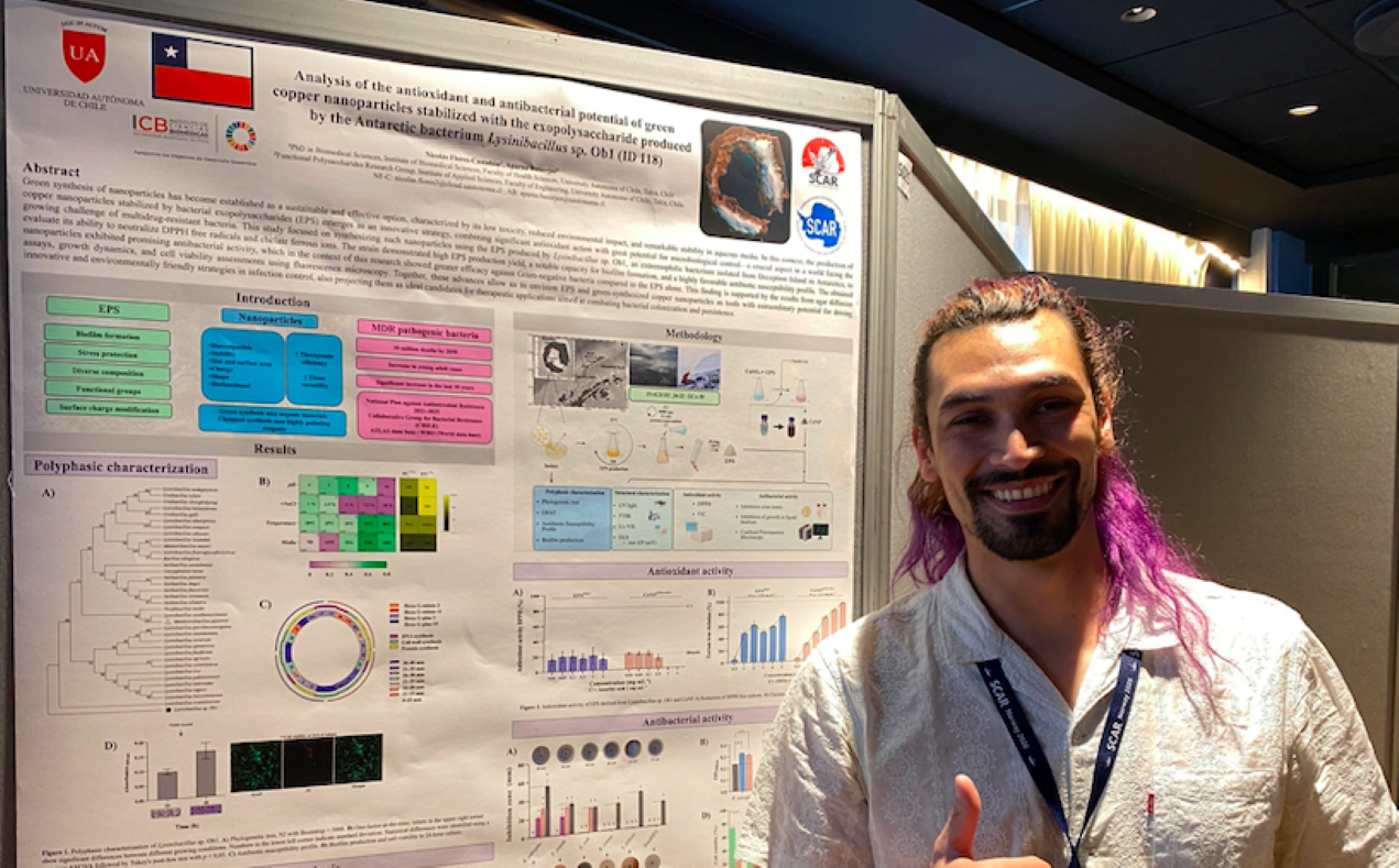 Del laboratorio chileno al Continente Blanco: nanopartículas de cobre y bacterias antárticas brillan en el SCAR 2026 en Oslo, Noruega.