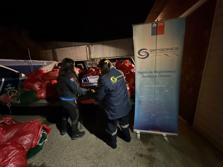Descubren 99 sacos con redes centolleras a bordo de embarcación recalada en Punta Arenas.